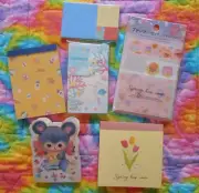 Daiso Memo Pad Envelope Mini Letter Set Stationery Floral Bear Kawaii Retro Sea