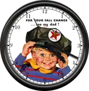 Texaco Gas Service Station Attendant Hat Retro Vintage Boy Pump Sign Wall Clock