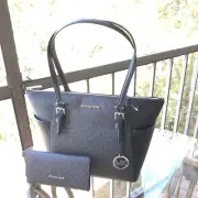 MichaelKors Charlotte Top Zip Tote Shoulder Bag Saffiano Leather+TRIFOLD WALLET