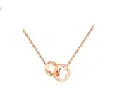 Rose Gold Titanium Stainless Steel Flower Lucky Clover Ring Pendant Necklace