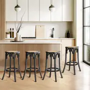 Oikiture Set of 4 Bar Stools Kitchen Vintage Dining Chair Rattan Seat Black