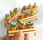 Mini Artificial Plant Potted Cactus Flower w/Shelf Stand Floral Clay Home Decor
