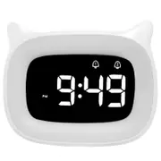 Kids Alarm Clock with Night Light & 18 Ringtones, Rechargeable, Cute Cat Ear Clock for Boys Girls Birthday Presents, Digital Clock (White)
