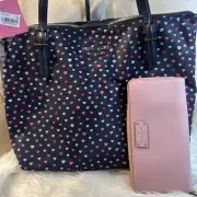 New Kate Spade Bag Wallet LIPS Watson Lane Maya Tote Navy KISSES Nylon Med W Tag