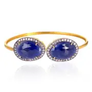 20.25ct Sapphire Diamond Gemstone Sleek Cuff Bangle Prong Set 18k Yellow Gold