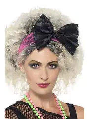 Black Pink 80's Headband Lace 1980's Pop Star Madonna Costume Fancy Dress Retro