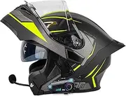 DOT Approved Full Face Flip Up Helmet, Integrated Bluetooth Helmet, Motorcycle Bluetooth Full Face Helmet, Multiple Vents Motorbike Helmet with Microphone for Adults S-XXL 55-64CM