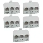 5x RJ11 6P4C Telephone Phone Line Splitter Adapter Line1 Line2 Line1+Line2 White