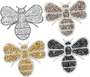 Didiseaon 4pcs Bee Rhinestone Hot Plate Has Sew on Patches Rhinestone Iron Patch Iron on Patches for Jeans Patches for Hats Glitter Iron on Patches Large Iron on Patches Rhinestones