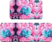 Pink Cotton Candy Print Kitchen Floor Mat 2 Sets Non-Slip Rugs for Kitchen Laundry Office and Home Decor