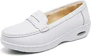 [CLSQLXYJZC] Women's Warm Warm Fur Lined Slip-On Non-Slip Orthopedic Nurse Shoes, White Nurse Hospital Work Leather, Loafers for Medical Workers, Doctors, Healthcare Providers