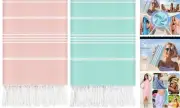 2 Packs Cotton Turkish Beach Towels Swim Towel Compact 2 Packs Aquamarin Pink