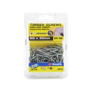 Zenith 6G x 30mm Zinc Plated Hinge-Long Thread Countersunk Head Timber Screws - 100 Pack