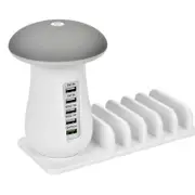 5 Charging Ports Mobile Phone Bracket Mushroom Table Lamp Desktop Decor British Standard Gray White