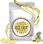 2-in-1 Vitamin D3 K2 Supplement Softgel, 180Pcs Replenish Vitamin D3 K2 Softgels, 10000 IU VIT D3 + 200 MCG Vitamin K2, Free of GMO, Aiding in Calcium Absorption