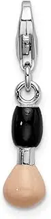 [JewelryWeb] 925 Sterling Silver Solid Polished Fancy Lobster Closure Black and Pink Enamel Blush Brush With-Lobster Clasp Charm Pendant Necklace 27x3mm
