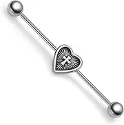 [TRBR] 16G Cross Industrial Piercing Jewelry Surgical Steel, Black and Silver Heart CZ Industrial Bar Piercing, Industrial Jewelry for Women and Men, 16G-38mm, Surgical Stainless Steel, no gemstone