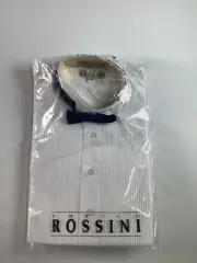 Boys Enrico Rossini White Long Sleeve Tuxedo Shirt w/Bowtie NEW