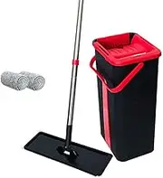 Microfibre Flat Mop and Bucket Floor Cleaner Set with Pads Wet Dry (1Mop+1Bucket+2Pads)
