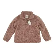 Elodie Girl Faux Fur Teddy Bear Half Zip Pullover Jacket Blush Pink Small