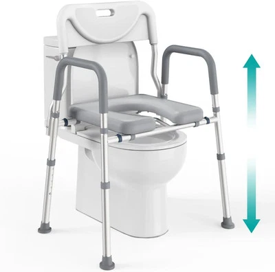 Raised Toilet Seat with Handles, 400lb, Adjustable Commode Chair, Grey