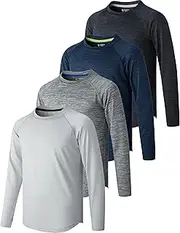 [Liberty Imports] 4 Pack: Youth Boys Long Sleeve Shirts Dry Fit Athletic Clothes for Teens, Kids Active Performance Tshirts with Thumb Holes