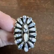 Navajo Cluster Ring White Buffalo Turquoise Size 5 Native American Womens Zuni B