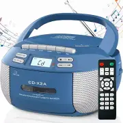 Compact Blue Boombox with CD/Cassette, Bluetooth & AM/FM Radio Functionality