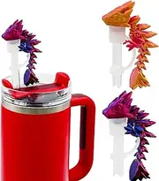2PCS Dragon Straw Cover Cap Compatible with Stanley 30 & 40oz Cup, Silicone Straw topper with 3D Printed Dragon, Cool Tumbler Accessories Including 2 Colors