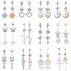 2pc Surgical Steel Zircon Barbell Belly Bar Ring Button Dangle Navel Piercing