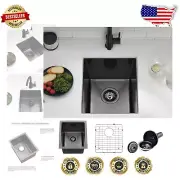Compact Black Undermount Bar Sink - 16 Gauge Stainless Steel with Drain Assembly
