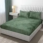 Aaho Decor Warm Winter Bedsheet Velvet Flannel Elastic Fitted Bedsheet, 72x78 inches, 10-inch Deep Pocket (Bottel Green)