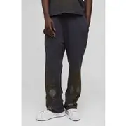 Mens Charcoal Relaxed Fit Washed Rhinestone Joggers