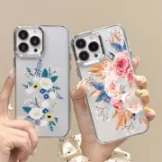 ShockProof Flower Printed Clear TPU Case For iPhone 16 Pro Max 15 14 13 12 Cover