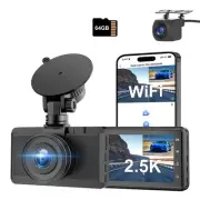 Dash Cam Front and Rear Camera, 3Inch Screen WiFi Dash cam, 2.5K+1080P Dash C...