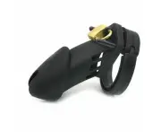 Soft Silicone Male Locking Chastity Device Penis Cage Cock Rings - Black