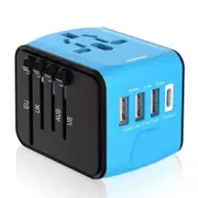 Perth Laptops Type-C 3 USB Charger Universal World Travel Adapter Plug Converter - Blue