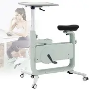 Desk Exercise Bike, 8-Level Magnetic Resistance Exercise Bike with Office Desk and Moving Rollers, Height Adjustable Fitness Bicycle for Sports Indoor Home Workout and Cardio