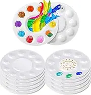 YQkangzhu 12PCS Plastic Paint Palette, Round Paint Tray Palettes, White 10 Hole Color Palette, Paint Pallet, Paint Holder, Artist Mixing Colour Tray for Students Crafts DIY Art Painting Supplies