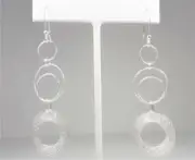 STERLING SILVER BEAUTIFUL TEXTURED HARMONY RING LINKS DANGLING HOOK EARRINGS
