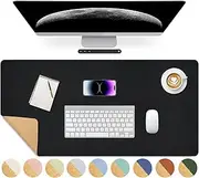 Giecy Leather Desk Pad, Dual-Sided Natural Cork & PU Leather Desk Pad, 90 x 43 Computer Desk Mat Extended Keyboard Mouse Pads Writing Mats Desk Protector Pad for Computer Laptop PC (Black)