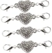 DECORNIJIA 4PCS Heart Shaped Rhinestone Clasp Jewelry Extender for Necklace Bracelet and Anklet DIY Projects Durable Connection Enhancer for Diverse Styles