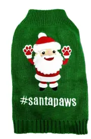 Christmas Sweater XS Dog Santa Paws Green Red White Acrylic Pullover Fabdog