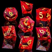 Beholder's Dragon Eye DND Dice Set,Sharp Edge Liquid Core Resin Handmade Dice with Gift Box 7 PCS for Role Playing Dungeons and Dragons Ttrpg(Red Dargon Eye)