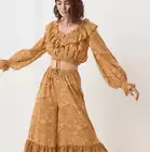 Spell & The Gypsy The Lioness Peasant Top & Wide Leg Pants Set in Caramel Size S