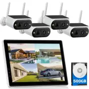 Solar Security Camera System Wireless Outdoor with 10" IPS Monitor & 500GB HD...