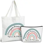 2 Pcs Speech Language Pathologist Gift Speech Therapy Tote Bag Rainbow SLP Makeup Bag for Speech Pathologist