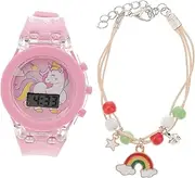 [ANDRESLAD] 1 Set Children's Watch Watches Finger Ring Bracelet Watch for Age Cartoon Pattern Watch Watch Light Unicorns Toys for Boys Toys Silicone Watch Pink