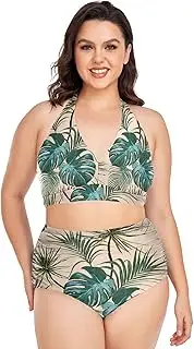 [Caihoyu] Large Size Lady Bikini Tummy Control Bathing Suits High Waisted Bikini Swimwear Beautiful Flower Floral Summer Pattern L
