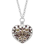 Sterling Silver Polished Gold-Tone & Brown Glitter Enamel Heart Necklace